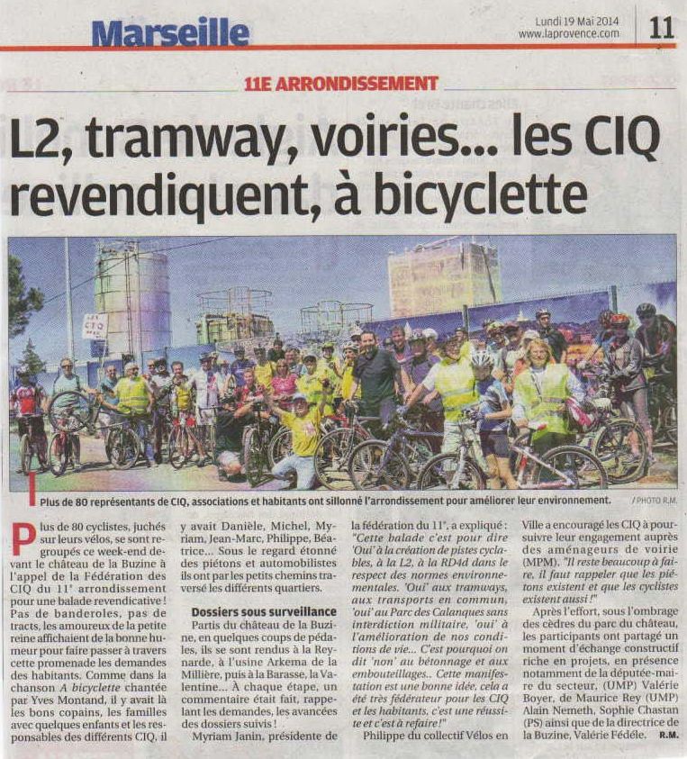 Collectif Vélos en Ville Marseille Aménagement cyclable environnement CIQ 11è arrondissement